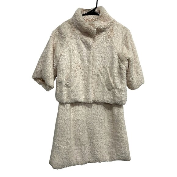 Vintage Faux Fur Two-Piece Dress Set Short Sleeve Jacket Sleeveless Dress Sz S - Picture 2 of 12